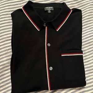 Todd Snyder Black Collared Cardigan with Red and White Details
